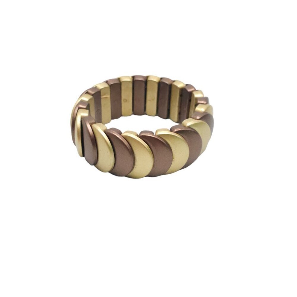 Brown Gold Carved Acrylic Link Elasticated Bangle Bracelet Bracelet Vintage